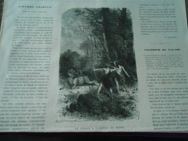 Gravure 1869 - L'Homme primitif la chasse à l'époque du renne