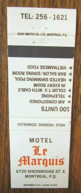 Vietnamese Restaurant Matchbook Matchcover: Marquis Motel (Montreal, Quebec) -E8