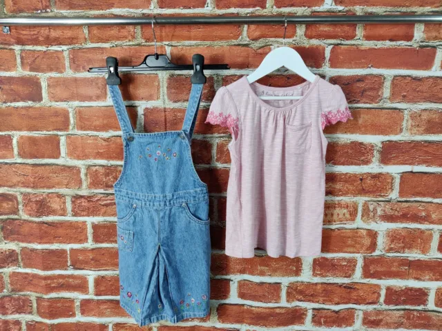 Girls Bundle Age 5-6 Years Next H&M Blue Pinafore Dress Stripe T-Shirt Set 116Cm