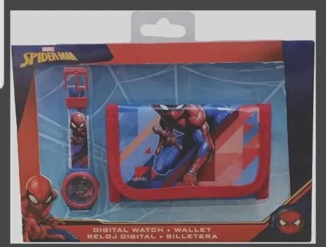 Set Orologio da Polso Digitale + Portafoglio Spiderman Marvel Bambino