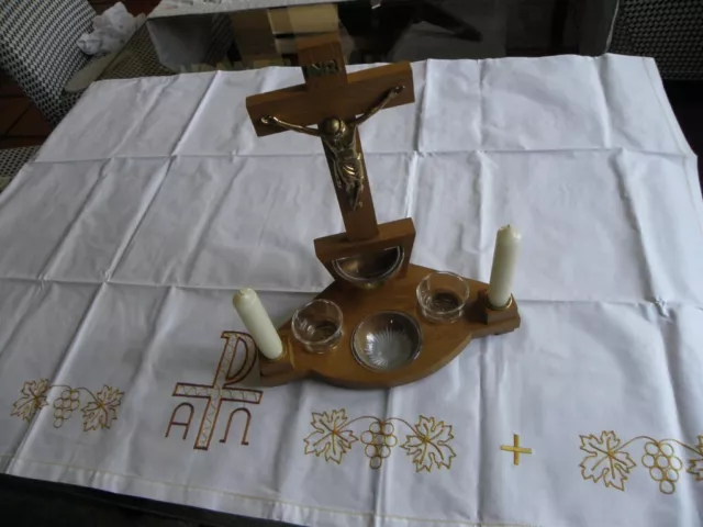 Altartuch & Versehgarnitur Hausaltar Baumwolle Holzkreuz Utensilien...NEU