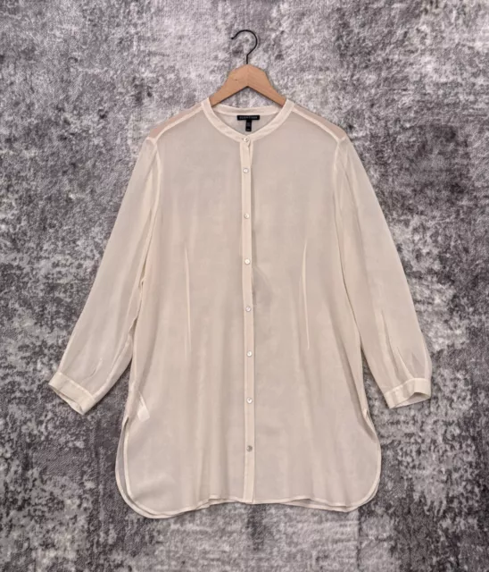 Eileen Fisher Tunic Medium Womens Silk Crepe Ivory Cream Sheer Long Sleeve Top