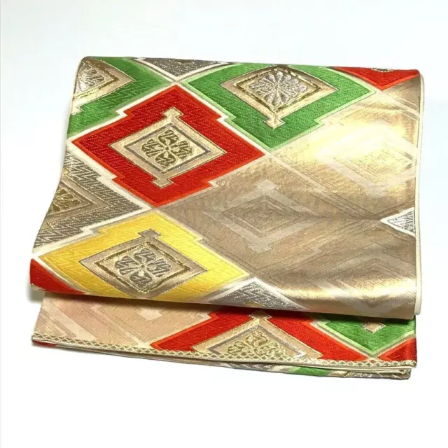 8863# Japanese Vintage Fukuro Obi Belt Kimono Pure Silk Embroidery