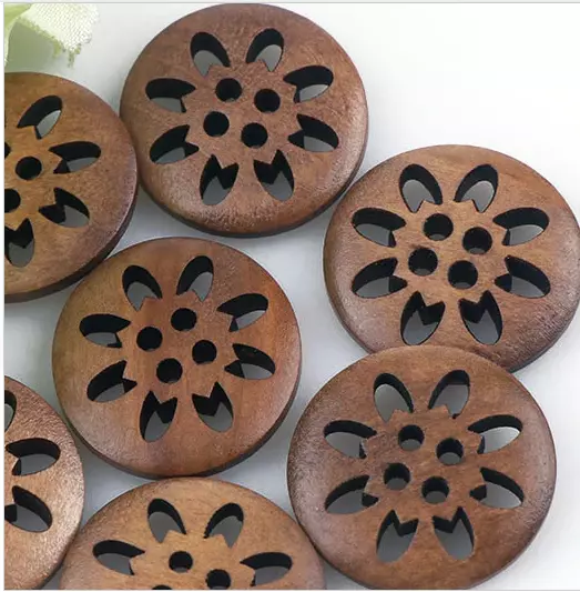 4 Large Coffee Dark Wooden Buttons 2 Hole 25 mm Flower Sewing Craft UK SELLER