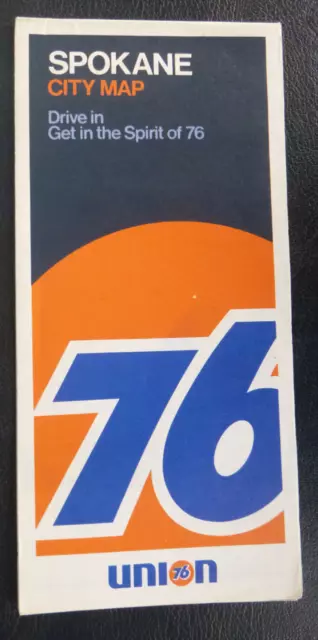 1972 Spokane Washington road street map Union 76 oil gas