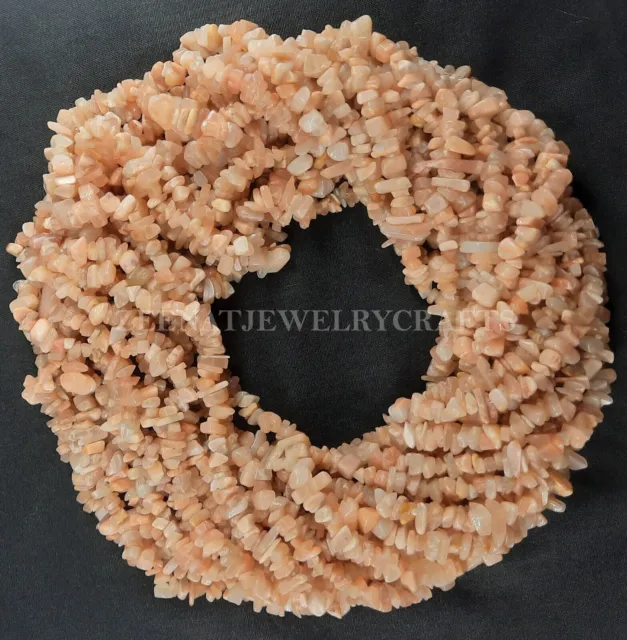 16" Natural Peach Moonstone Smooth Uncut Chips Nuggets Gemstone Beads Jewelry