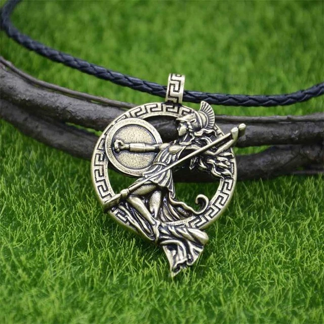 Minerva Roman Goddess Wisdom Armour Spear Shield Woman Warrior Pendant Necklace
