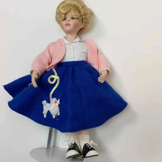 Vintage 50's Poodle Skirt Pink Sweater Saddle Shoes Porcelain Doll