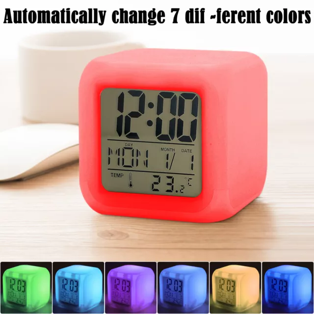 7 Colour Changing Digital Alarm Clock LED Night Light Bedside Clock Room Deco UK