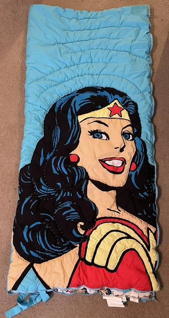 Pottery Barn Kids Superhero Sleeping Bag Blue Wonder Woman DC Comics Soft