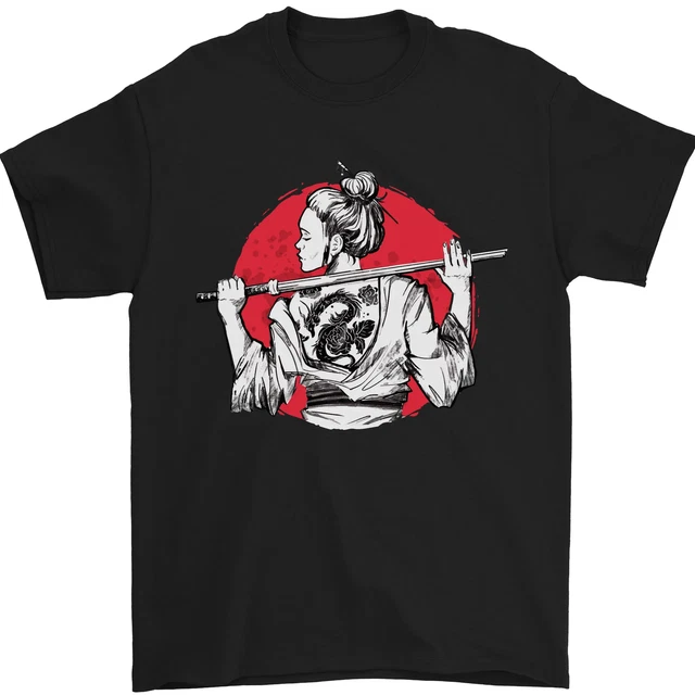 T-shirt da uomo Samurai Tattoo Ragazza MMA Kenjutsu Kendo Iaido 100% cotone