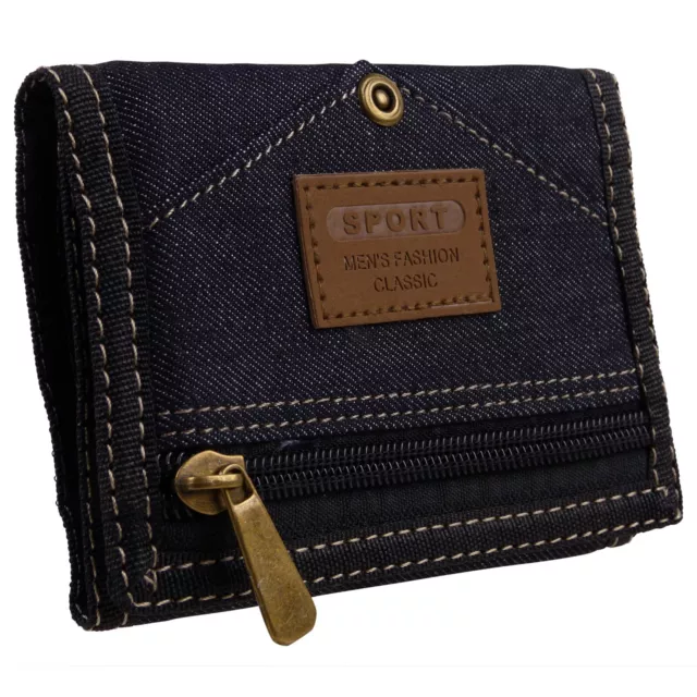 Black Denim Mens Boys Teens Kids Slim Value Canvas Wallet Cards