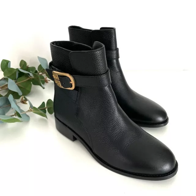 Tory Burch Brooke Buckle Closure Tumbled Leather Ankle Booties Black Size 6 NWB