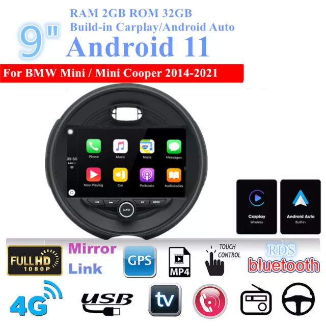 9'' Android 11 Carplay 2+32GB Car Stereo Radio GPS For BMW Mini Cooper F55 F56