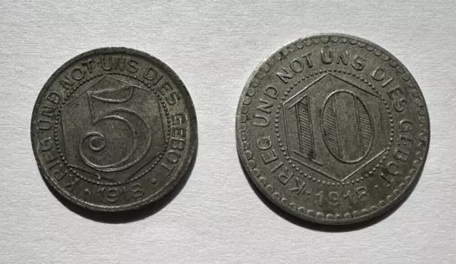 1918 Calw (Württemberg) Stadt 5&10 Pfennig Notgeld Iron Coin Funck# 73.1/3 #2