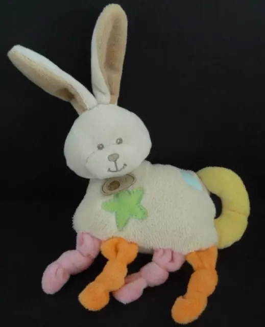 M2. DOUDOU HOCHET BABY NAT LAPIN ETOILE COEUR bleu jaune vert grelot  ET. NEUF *