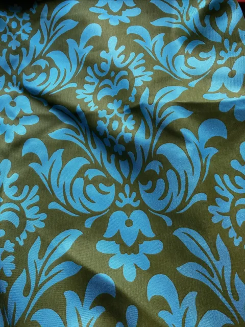 Vintage 60s Pair Of Long Curtains Damask Fabric Hippy Psychedelic Retro Stunning 2