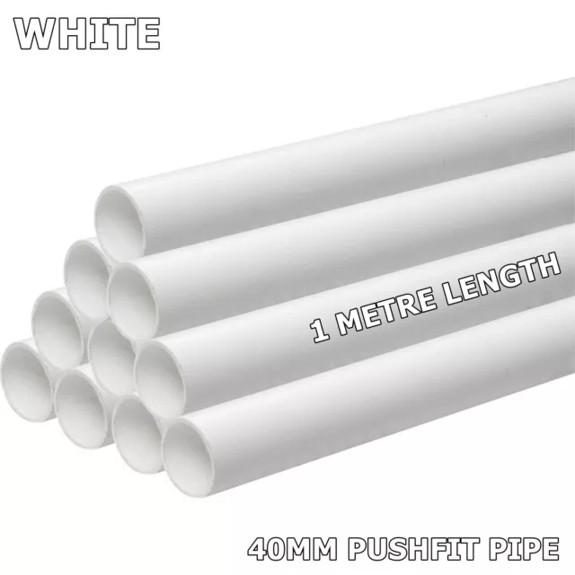 40mm Pushfit Waste Pipe 1 Metre Length Plastic Kitchen Bathroom WHITE *FREE DEL*