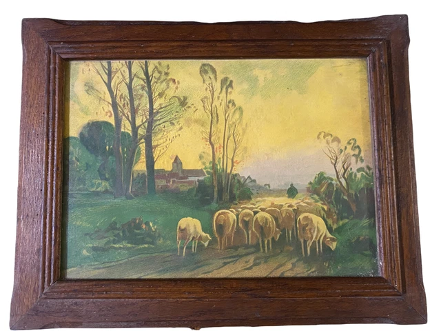 Ancien Cadre Lithographie - Les Cavaliers De La Plage - Huile Sur Panneau