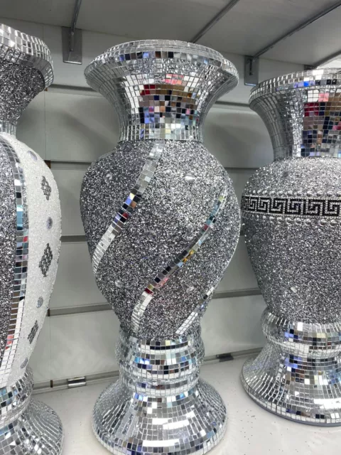 Crushed Diamond Stunning Silver Crystal Silver Ceramic Vase, Sparkly (40Cm)✨