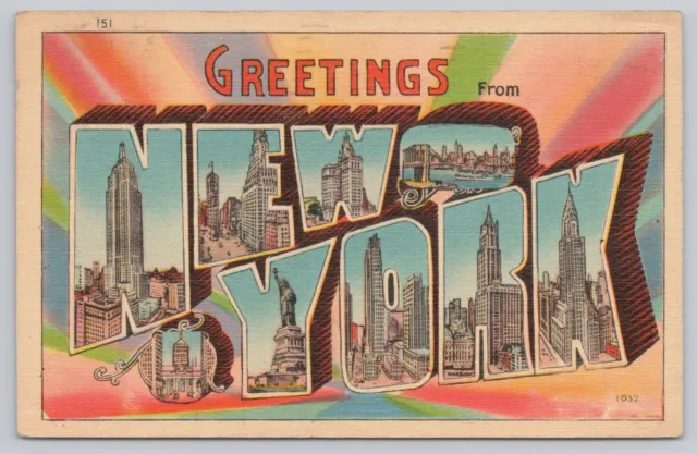 New York City New York, Large Letter Greetings Skyscrapers, Vintage Postcard