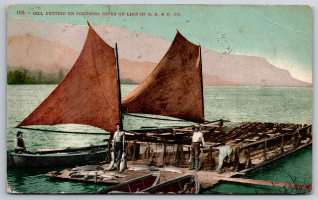 Seaport-Portland~Sailboats Gill Nets On Line of Oregon Railroad & Navigation Co