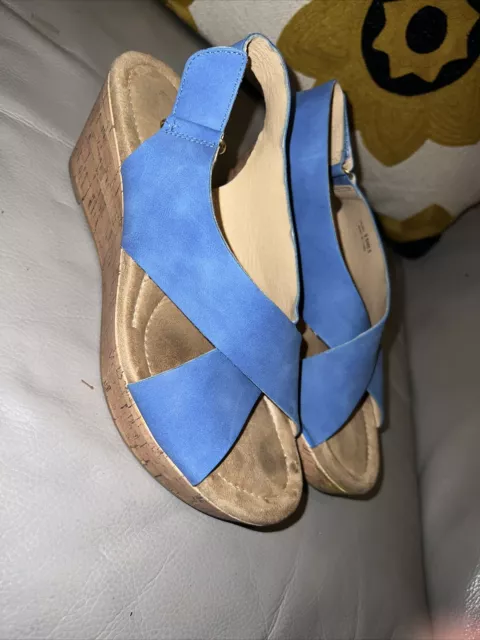 CL Chinese Laundry Womens Dream Wedge Sandals  Blue  Leather  Cork Heels Sz9.5 M