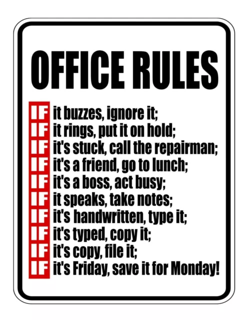 Retro Plaque Work School OFFICE RULES Fun Quote Staff Desk Wall Gift Metal SIGN