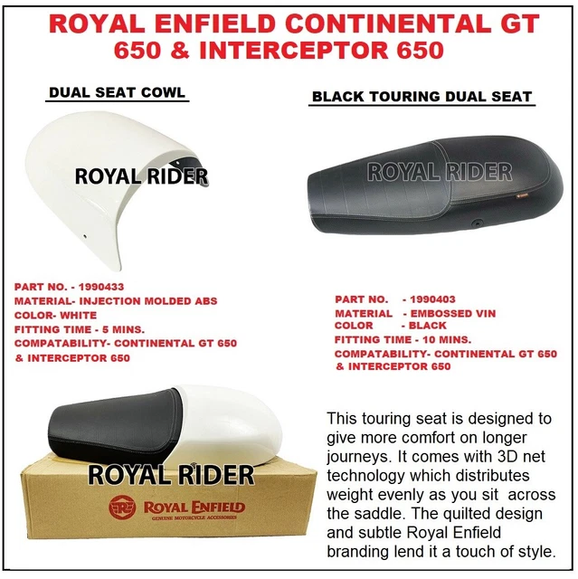 ROYAL ENFIELD &TOURING DUAL SEAT & WHITE COWL" Interceptor 650 & GT