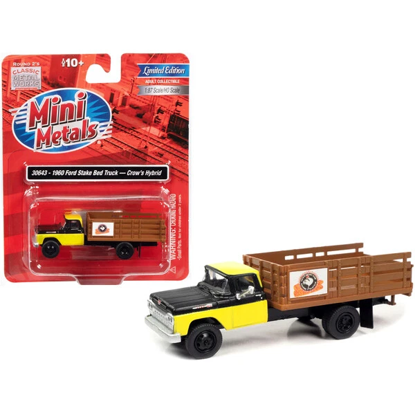 1960 Ford Stake Bed Truck "Crow's Hybrid" Black and Yellow 1/87 (HO) Scale Mo...