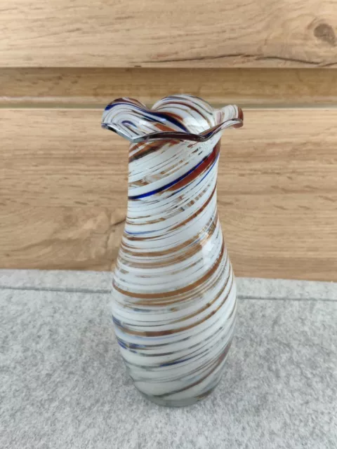Vintage Multi-color Swirl Hand-Blown Glass Vase. height 18.5 cm