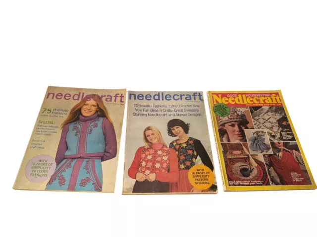 Lot of 3 Good Housekeeping Needlecraft Magazines Vintage 1970's Patterns