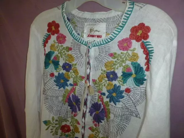 Johnny Was Biya Roseton Floral Embroidered Tunic Linen Long Sleeve Top Sz XL NWT