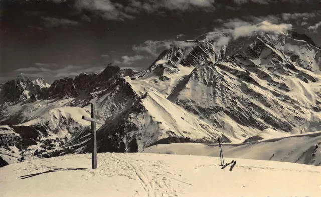 Vintage RPPC French Alps Mountain Skiing Ski Death Cross Snow Vista Postcard