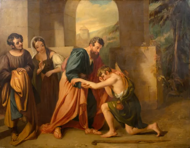 Huge 18th Century English School Old Master Return Of The Prodigal Son