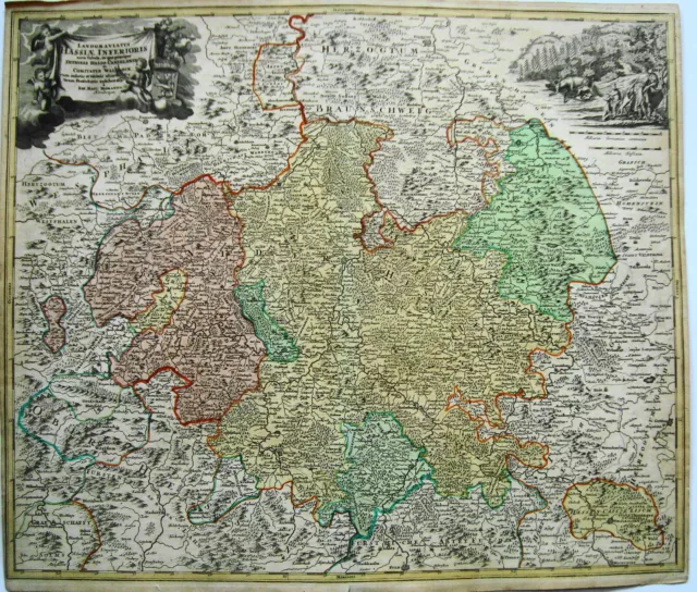 Hessen Kassel Fulda Marburg Frankenberg Landkarte echter alter Kupferstich 1720