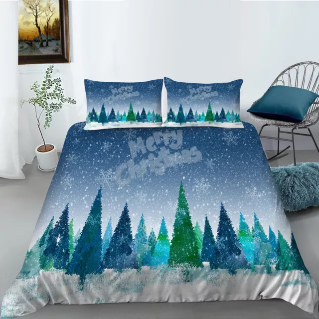 Frohe Weihnachten Tannenbaum Schnee Bedruckte Bettwäsche Bettbezug