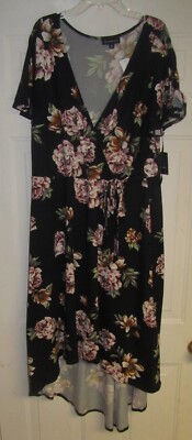 Fortune + Ivy Women's Irene Faux Wrap Brushed Knit Maxi Dress Black 2X Nwt!!