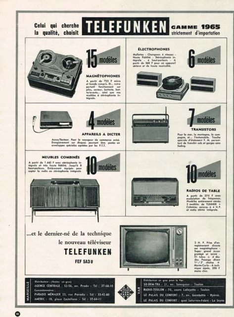 PUBLICITE ADVERTISING  1964   TELEFUNKEN   radio téléviseurs