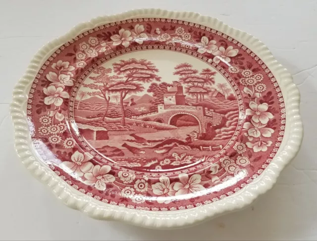 Copeland Pink Spodes Tower Old Stamp 10.5" Dinner Plate Antique Red Transferware