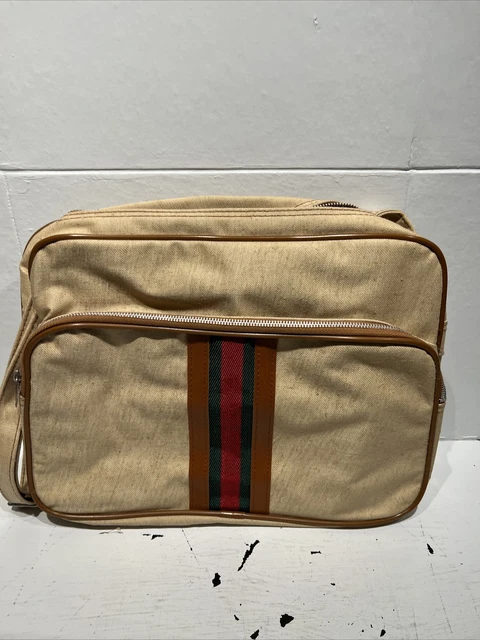 Mr Roberts RARE Vtg Olive Green Carry On Travel Bag w/ Green Red “Status Stripe”