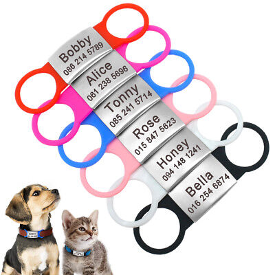 2er Pack Silikon Hundemarke mit gravur Edelstahl-Namensschilder für Haustiere Katzenmarken Haustier ID Tag Blau,L 