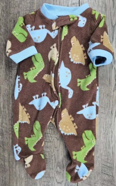 Baby Boy Clothes Carter's Preemie Brown Fleece Dinosaur Footed Outfit