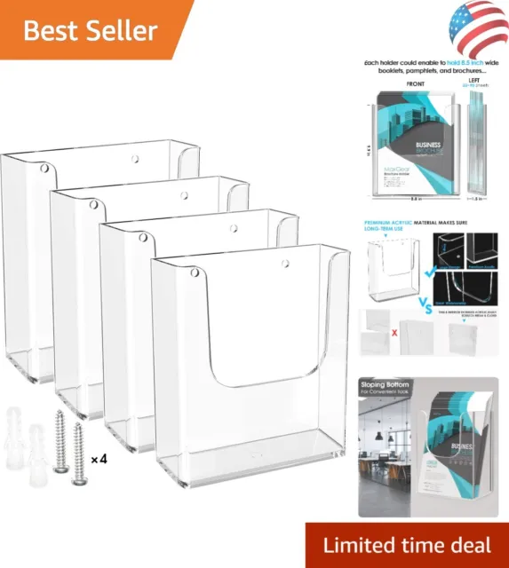 Premium Multipurpose Acrylic Brochure Holder - Wall Mount - Clear - 4 Packs