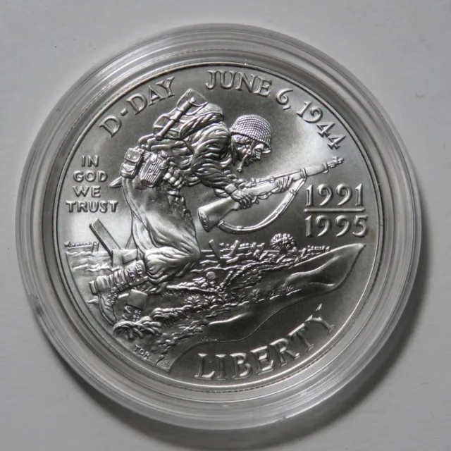 1991-1995 (1993-D) WWII Commemorative Silver Dollar - Coin & Capsule