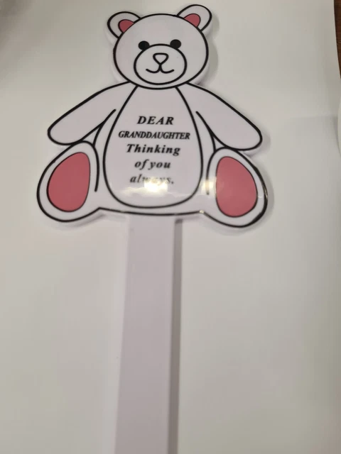 Granddaughter Memorial White Pink Teddy Stake Grave Marker Garden Remembrance