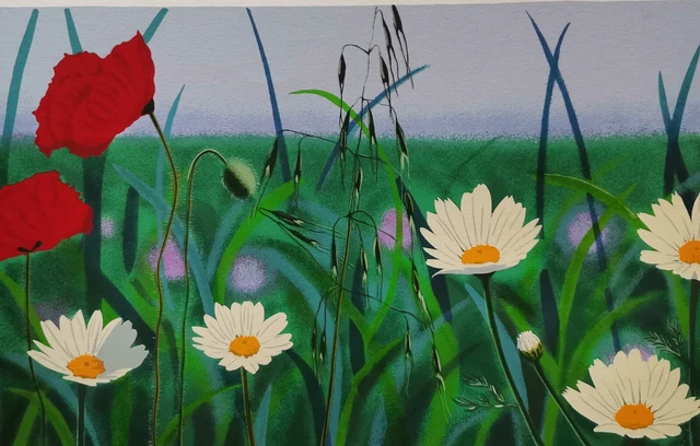 Franco Aloisi Serigrafia Firmata Fiori arte figurativa paesaggio campagna arredo