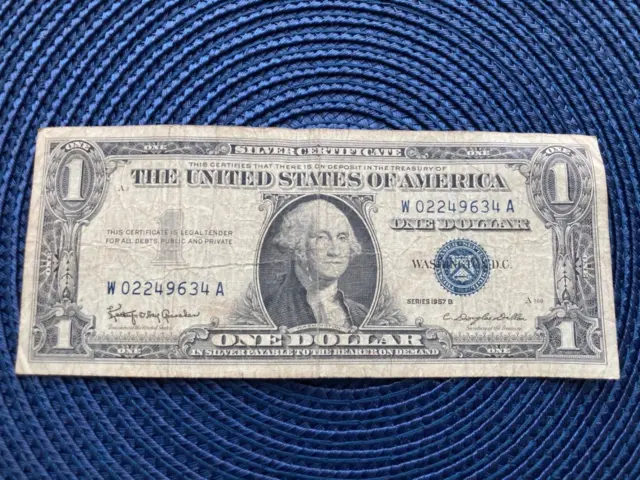 Series 1957 B * ONE DOLLAR * $1 * Silver Certificate * Blue Seal Note