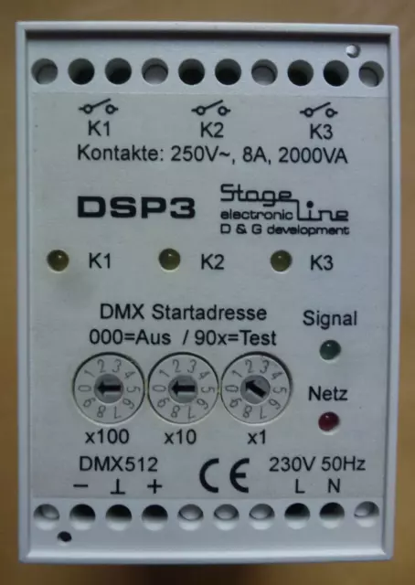 DMX  switch 3-ch, 8A dans une boitier pour installation sur rail-normée