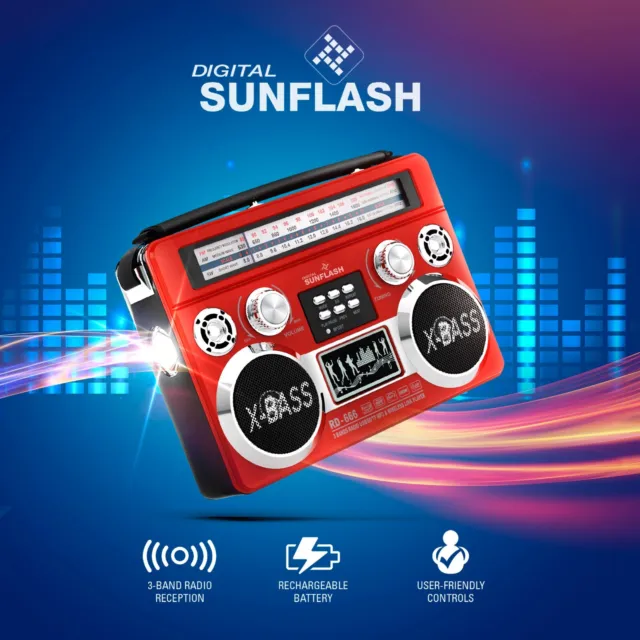 Radio portátil de 3 bandas retro RD-666 AM/FM/SW con luz flash boombox Bluetooth 3